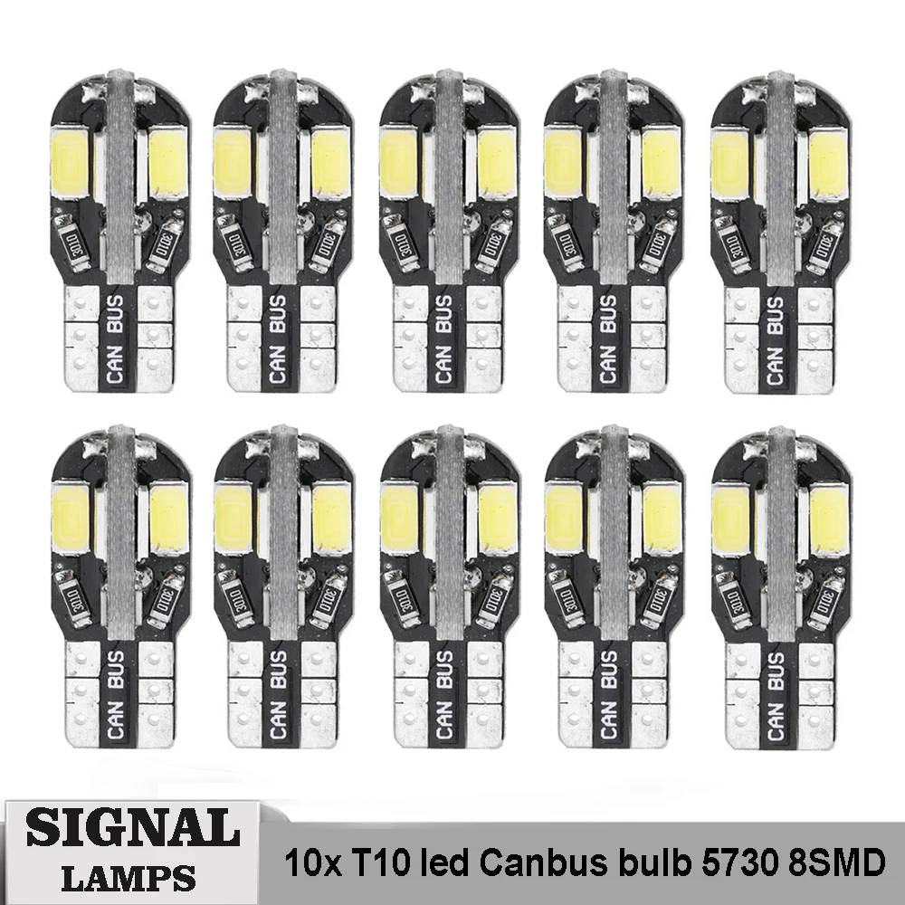 

10x W5W T10 LED Canbus Car Interior Bulb Error Free 5730 8SMD LED 12V Car Side Wedge Parking Light White Reading Trunk Dome Lamp