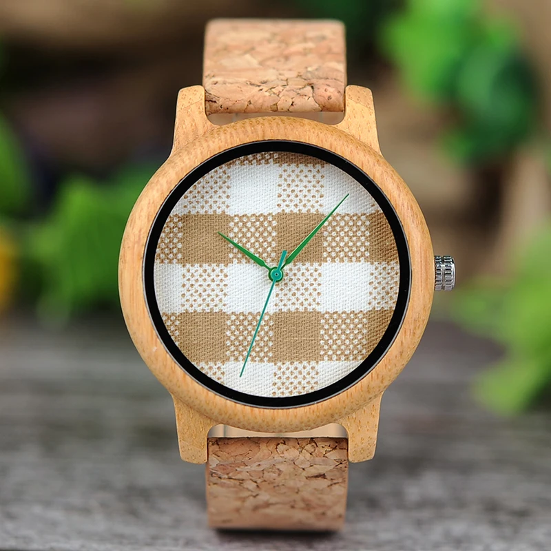 BOBO BIRD Cloth Dialplate Bamboo Wood Watch for Men Leather Strap Japan Quartz Wood Watches Women as Fashion Accessories