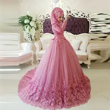 Muslim Wedding Dress With Hijab 2016 Arabic Lace Appliqued Bridal Gowns Ball Gown Turkish Islamic Cheap Wedding Gown Kaftan