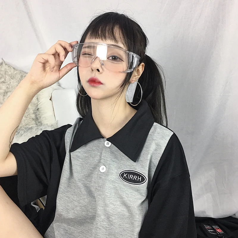 Новая летняя женская одежда ulzzang корейский отложной воротник harajuku свободные буквы вышивка Модные Цветные Короткие платья