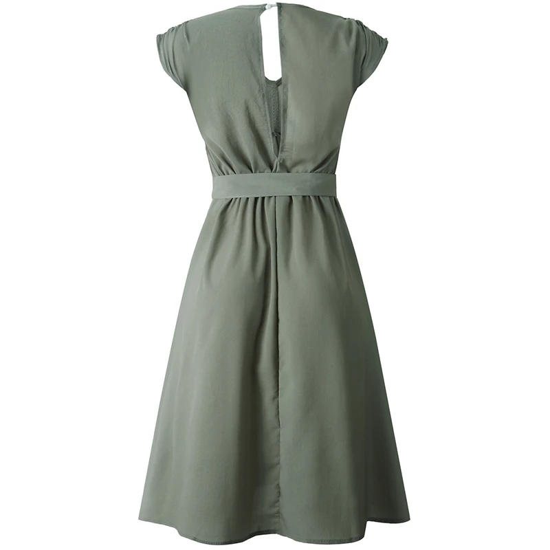 Women's Striped Mid-Calf Dress New Fashion Button Sexy V-Neck Short Sleeve Dresses Vestidos Female Casual Daily Party Sundress