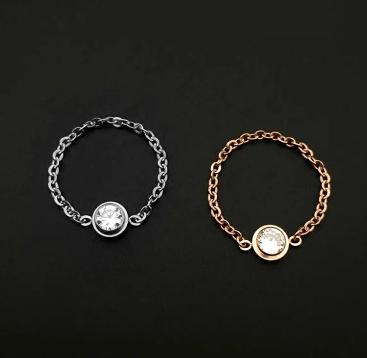 

2016 New Popular Golden Plated Setting A Shining Cubic Zircon Fashion Chain Ring Knuckle Tail Rings Jewelry for Women
