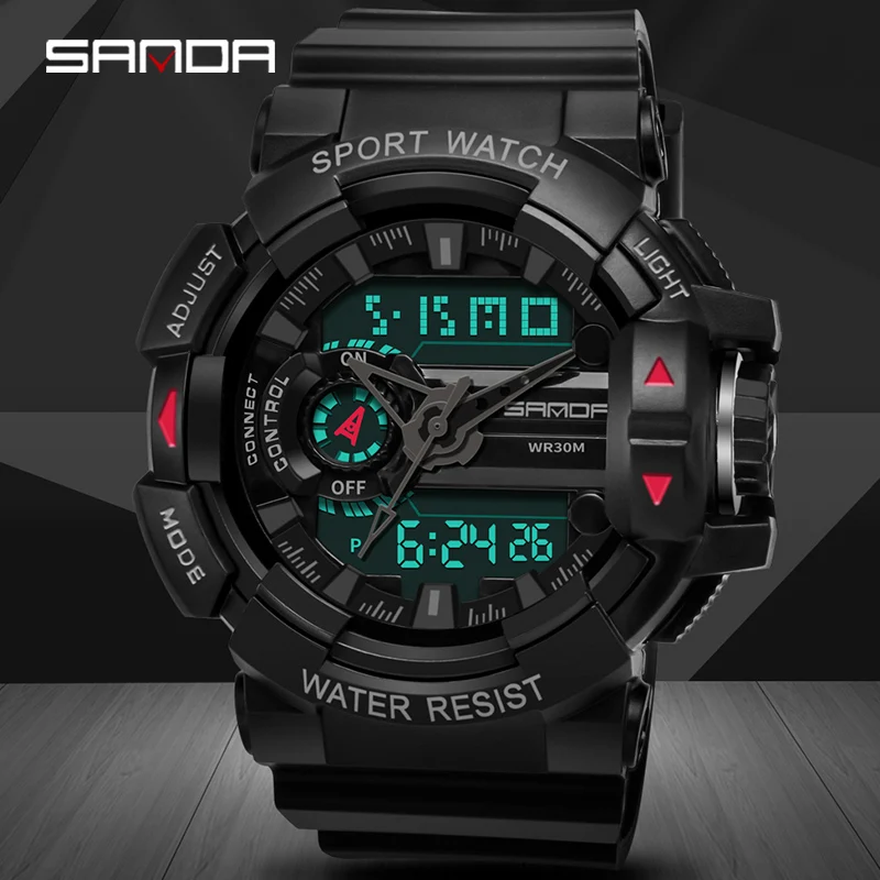 Sanda спортивные часы аналогово цифровые светодиодный подсветка мужские relogio masculino