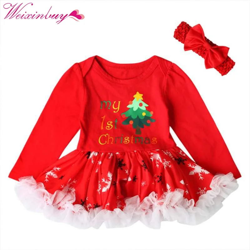 

Baby Girl Christmas Dress Cute Princess Infant Girl Dot Newborn Ball Gown Headband+Romper 2Pcs/set