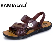 Ramialali/мужские модные сандалии; коллекция года; летние мужские шлепанцы; кожаная обувь; пляжные Повседневные Дышащие домашние тапочки; Мужская обувь; вьетнамки