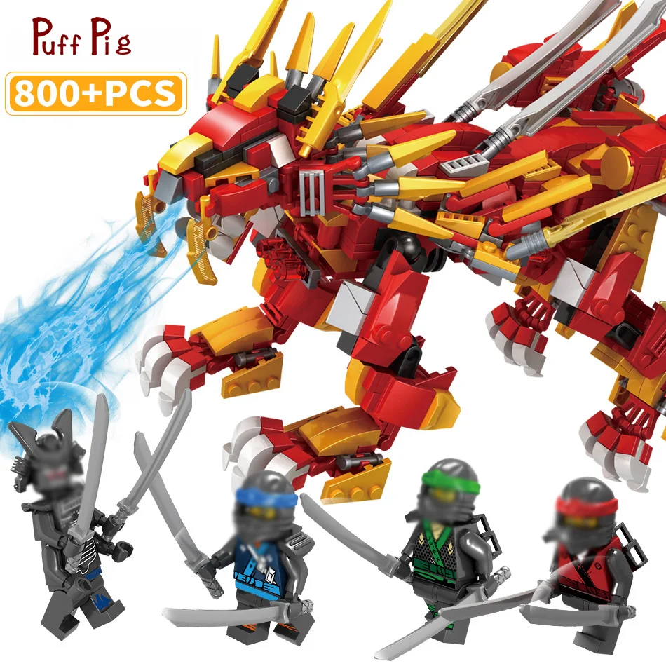 

800pcs Ninja Flying Mecha Lion Dragon Set Action Figures Building Blocks Compatible Legoing Ninjagoing Bricks Toys For Children