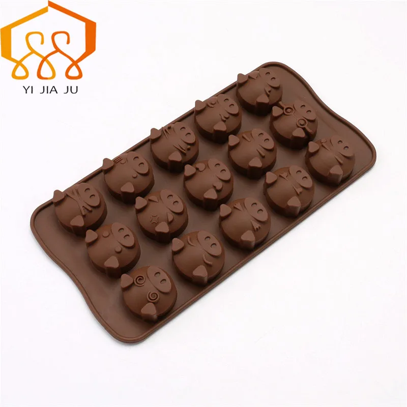 

DIY Chocolate 15 Hole Cute Expression Pig Head Cookies Mini Cake Silicone Mold