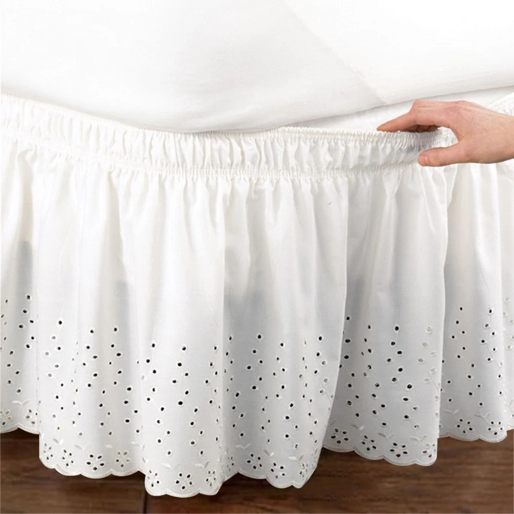 Кровать юбка Обёрточная бумага вокруг Easy Fit хлопок вышивать покрывало queen пыли рюшами наматрасник 1,5 м/1,8 м/2 м односпальная кровать юбка