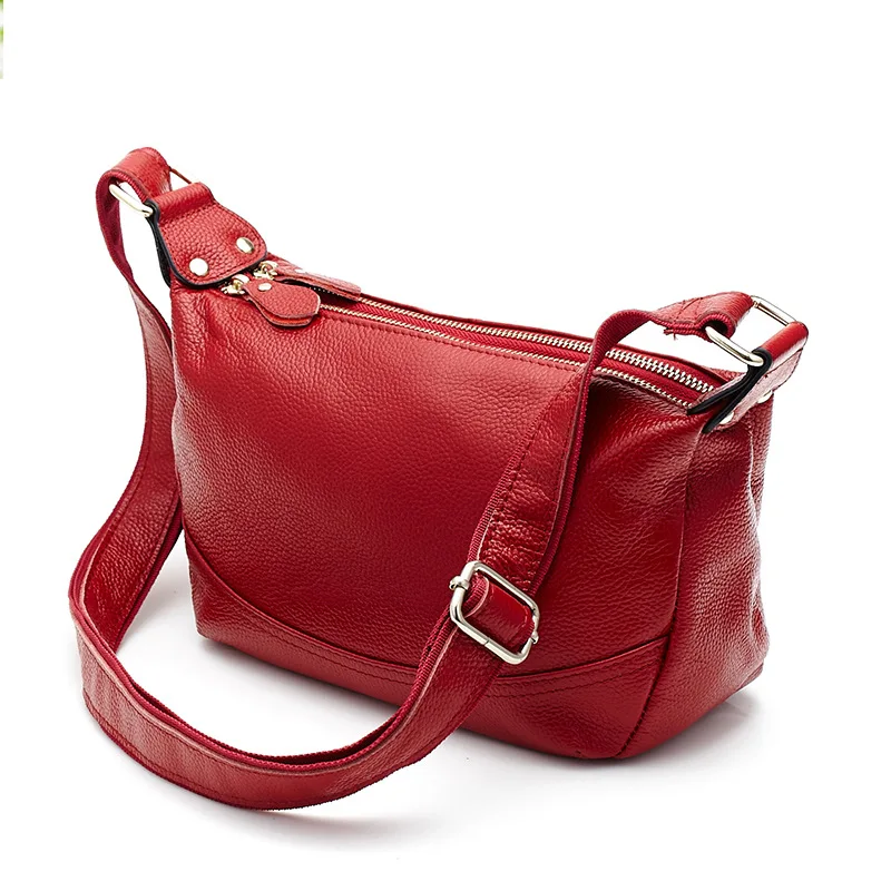 

Ougger Medium Leather Bags Women Crossbody Cell Phone Shoulder Bag Casual Style Red Genuine Leather Hobos Bag for Motion