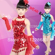 Скидка на продажу, 5 шт./лот, 100-160 см, Детский костюм для латинских танцев с блестками, платье для латинских танцев для девочек