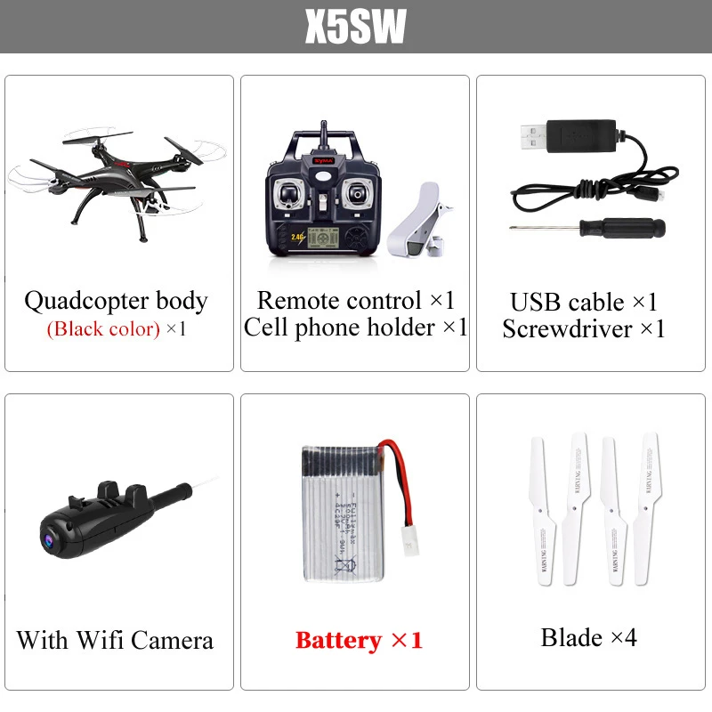 SYMA X5SW Дрон с WiFi камерой передача в реальном времени FPV HD камера Дрон X5A без камеры Квадрокоптер 4CH RC вертолет - Цвет: X5SW Black 1 Battery