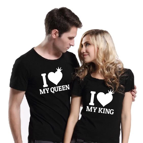 Парные футболки «I Love My King» I Love My queen одинаковые футболки для пар «I Love My queen» модные футболки для влюбленных с графикой Tumblr