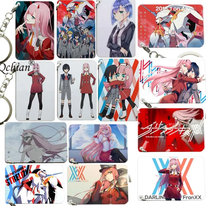 

Anime DARLING in the FRANXX Zero Two 02 hiro Cosplay Props Wooden Cute Keychain Car Home Key Pendant key ring Gift