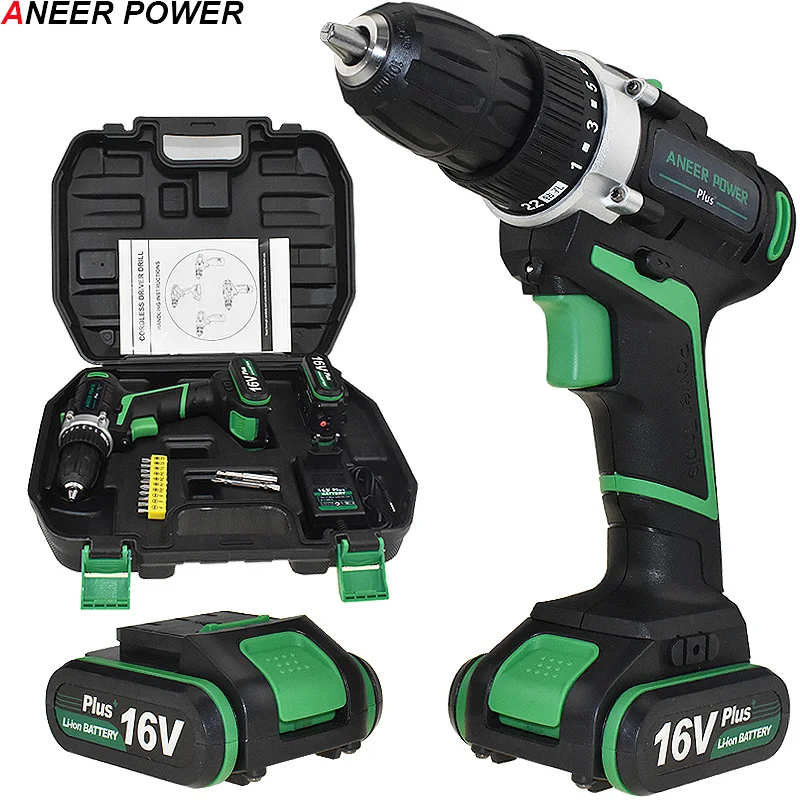  16V 2 Batteries Screwdriver Home DIY Power Tools Cordless Screwdriver Electric Drill Battery Drill 