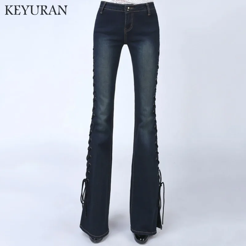 Женские элегантные современные Стрейчевые джинсы с низкой талией Bootcut, модные обтягивающие джинсы с подъемом попа и широким низом, расклешенные джинсовые штаны - Цвет: Dark blue