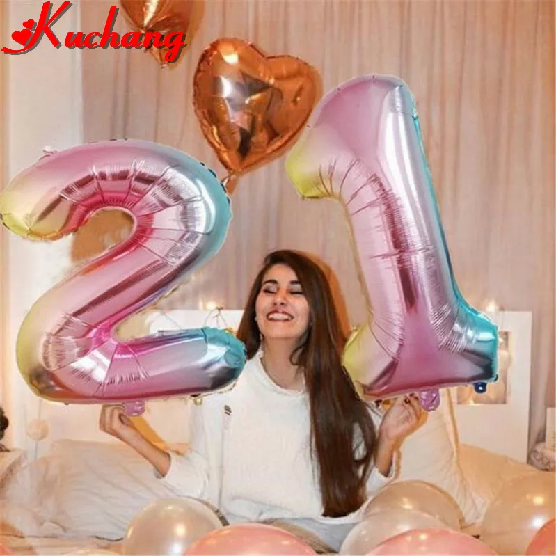

2pcs 16/30/40 inch Gradient Color Number Foil Helium Balloons 16 18 20 25 30 40 50 Years Old Adult Birthday Party Decor Supplies