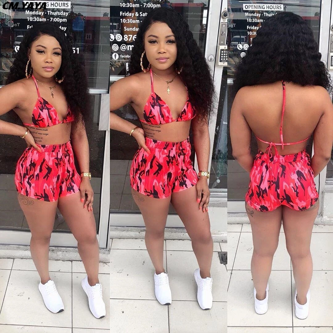 

2019 new women summer paisley print spaghetti strap crop top & shorts suit beach two piece set sexy tracksuit outfit GLH6078