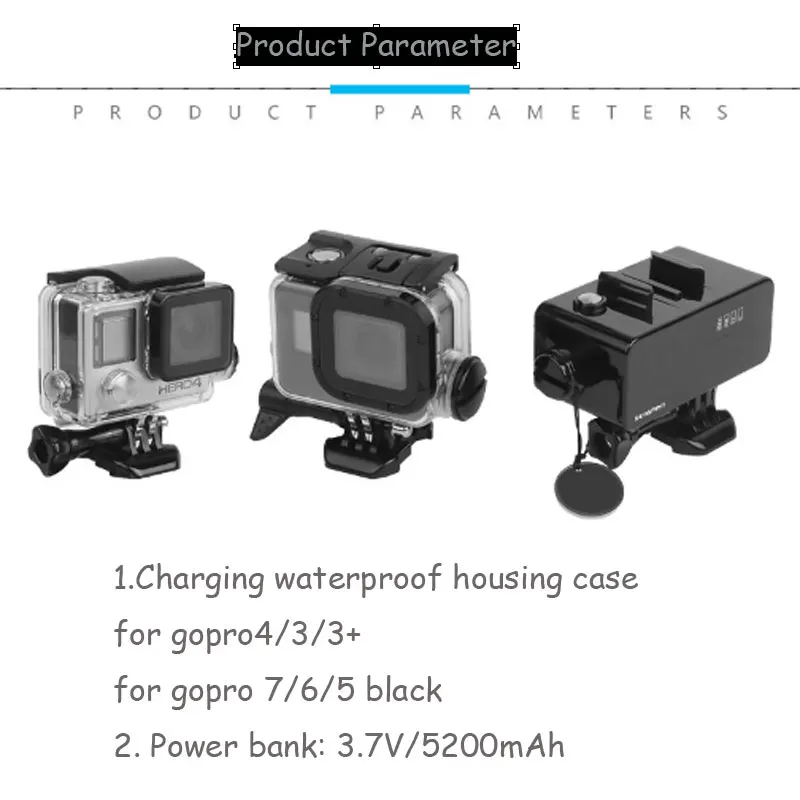 Водонепроницаемое зарядное устройство Корпус чехол 5200 mAh Внешние мобильные Мощность банка для экшн-камеры GoPro Hero 7/6/5/4/3/3+/экшн-камеры xiaoyi 4 k/sjcam/mijia 4 k Экшн-камера