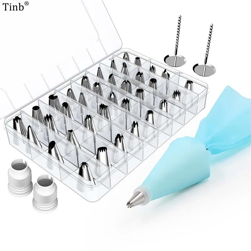 

DIY Cake Decorating Tools 42PC/SET Stainless Steel Icing Piping Tips Russian Nozzle +Bag Conventer Piping Nozzles Pastry Tools