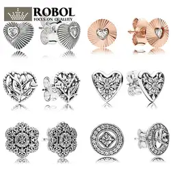 ROBOL 925 пробы серебро кастрюлю оригинальный Шарм серьги стержня 1:1 модель делает серьги для Для женщин роскошные украшения для Для женщин