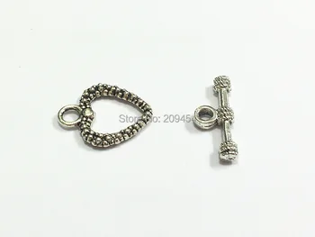 

Wholesale !! 100 set/lot Vintage Silvery Heart Shape Alloy Toggle Hook Clasps