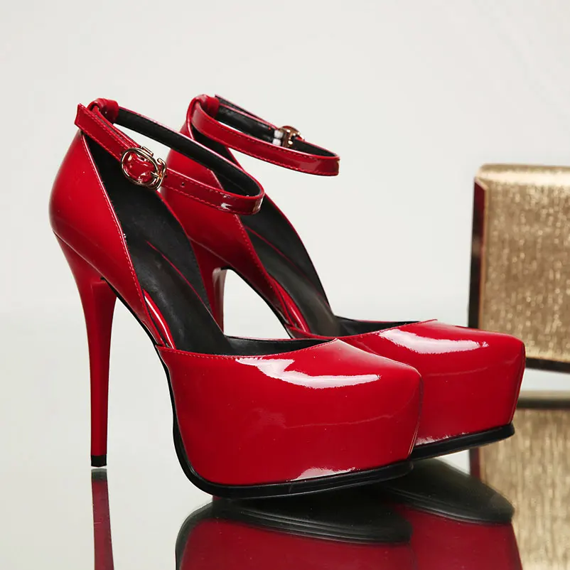

Plus Size 42 Women Platform Pumps Buckles High Heels 2017 Spring Sexy Shoes Woman Genuine Leather Ladies Shoes Dress Party Pumps