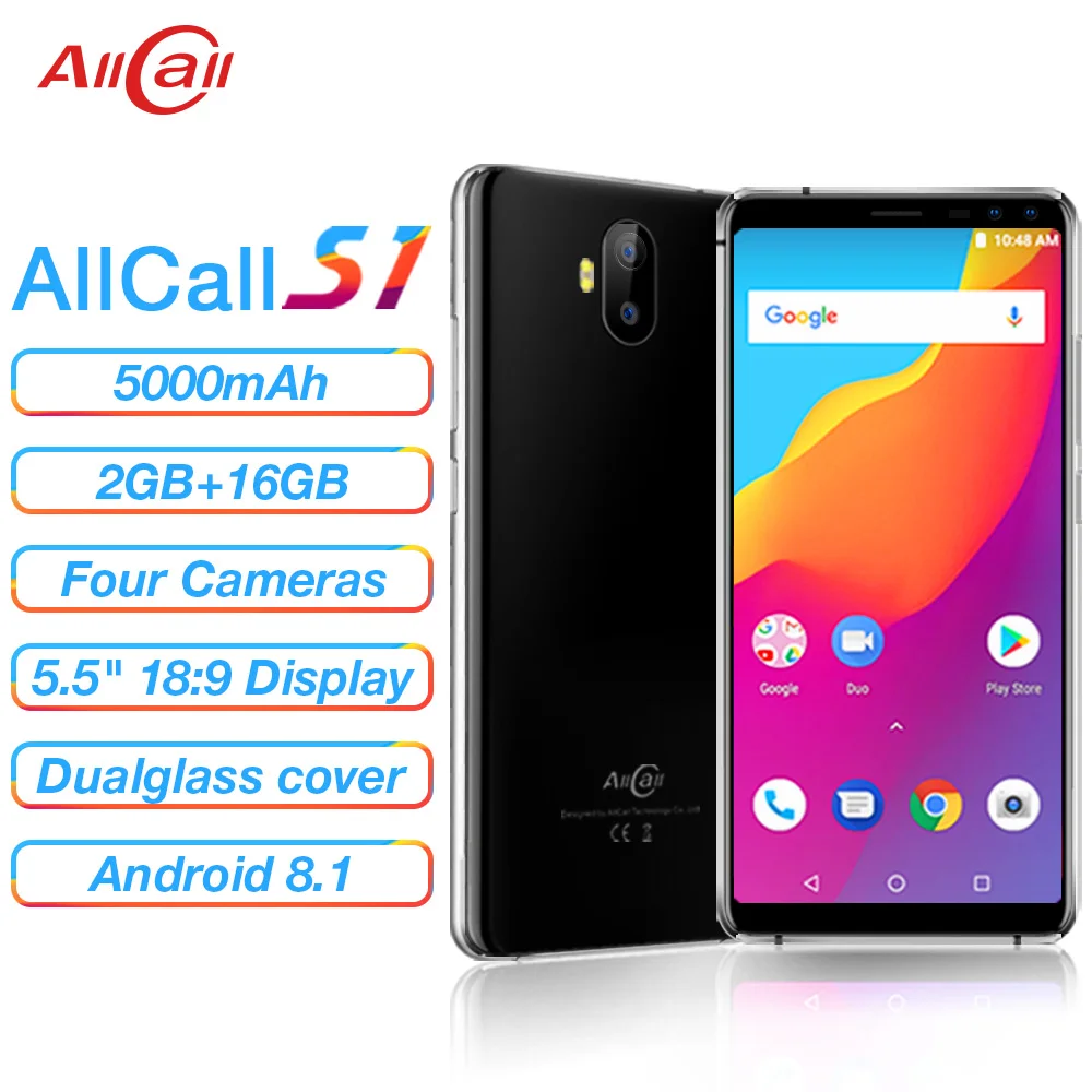  Allcall S1 5000mAh 3G Smartphone MTK6580 Quad Core 2GB 16GB Android 8.1 18:9 5.5 Inch 8MP+2MP Rear 
