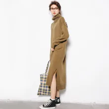 Autumn Winter Turtleneck Sweater Dress Women Plus Size Women Maxi Knitted Dress Vestidos Long Pullover Dresses