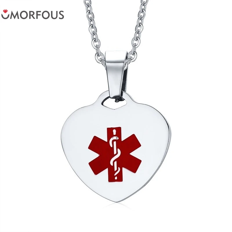 1PC Retail 316l Stainless Steel Heart-shape Medical Alert Tag Necklace & Pendant for Women Gift Fast Shipping