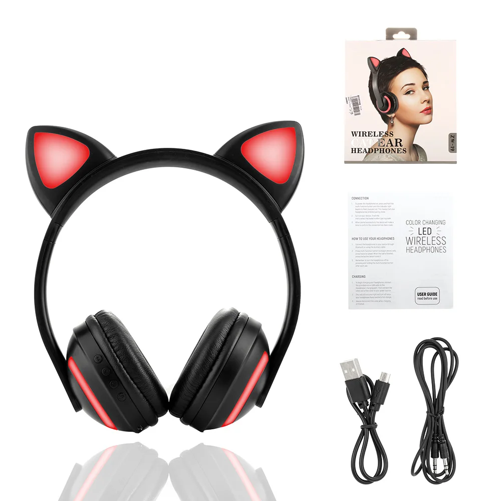 Bluetooth стерео кошачьи наушники мигающие светящиеся кошачьи наушники игровая гарнитура наушники 7 цветов светодиодный светильник