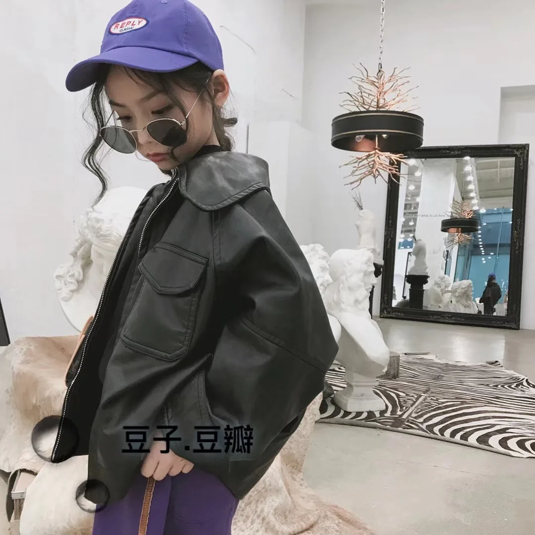 

Kids 2018 children children leather leather jacket loose autumn winter new girls short coat