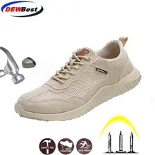 DEWBEST/Новинка года; дышащая сетчатая защитная обувь; Мужская обувь; светильник; кроссовки; неубиваемые; со стальным носком; мягкие Нескользящие рабочие ботинки; модные
