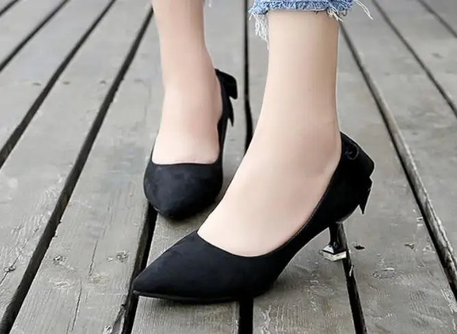 

Women Sweet Bow High Heels Shoes Woman Thin Heels Pointed Shoes Girl Cat Heels Black Work Office Shoes Party Pumps Wedding Shoes