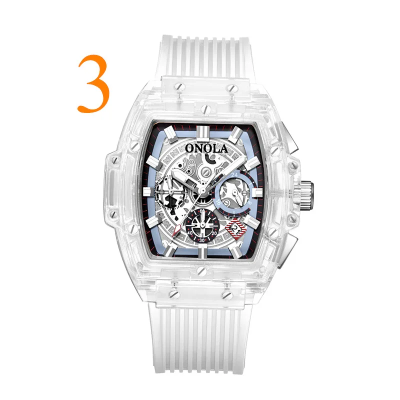 new mens quartz waterproof Multifunction man watches square white fashion clocks luxury men wristwatches Transparent - Цвет: ON6811