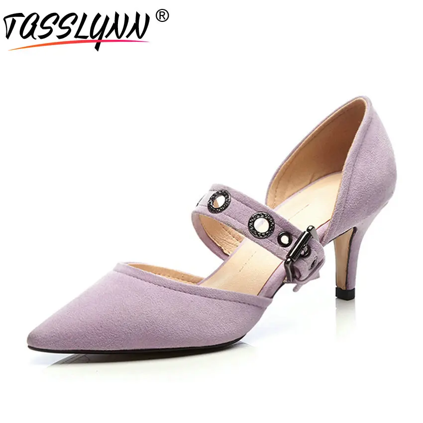 

TASSLYNN 2019 Elegant Women Sandals Buckle Strap Thin High Heels Summer Shoes Fashion Kid Suede Shoes for Woman Size 34-43