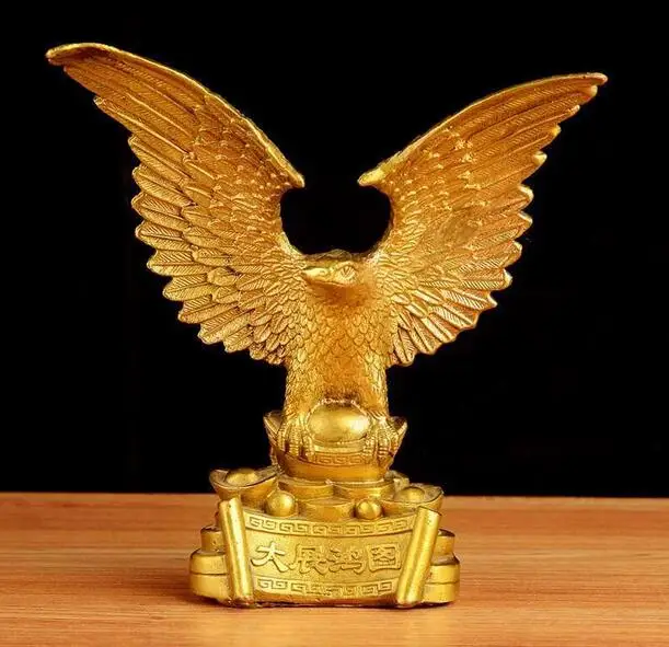 Chinese FengShui Sculpture Brass Copper Eagle Hawk Tercel Expanded Winged Statue 
