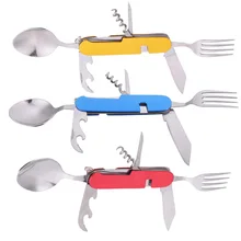 Portable Multi-Function Stainless Steel Folding Spoon Fork Knife 3 in 1 Tableware for Outdoor Camping Picnic Travel Tool