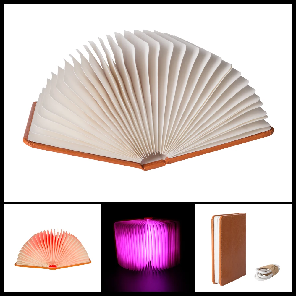 Coquimbo USB Rechargeable LED Foldable Book Lights Magnetic Pages Folding Led Book Shape Creative Table Lamp Colorful Lighting