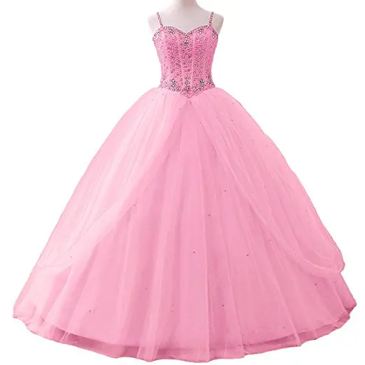 Quinceanera Dresses Fashion Spaghetti Straps Beading Bodice Floor-Length Sweet 16 Debutante Gowns ANGELSBRIDEP Vestido 15 Anos
