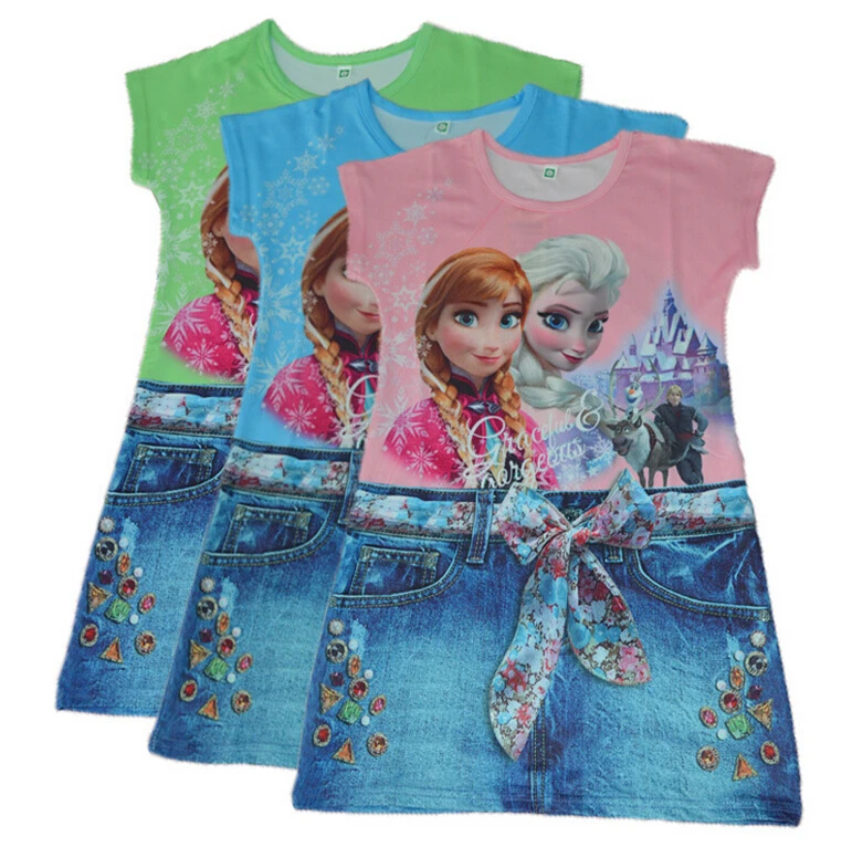 

Baby Dress 5 Sizes 2-7Y Kids Clothing Kids Cartoon Princess Dress cartoon printed mock denim dress 10 p/l