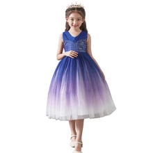 Блестки на платье Рождественский костюм принцессы для детей от 3 до 10 лет, официальные Длинные платья для маленьких девочек летние вечерние платья для маленьких девочек