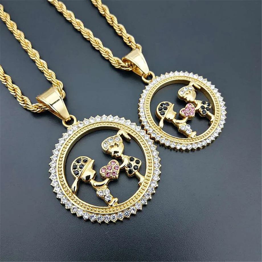 

Gold Color Lovers Couple Pendant Necklaces Fashion 2019 Boys Girls Couple Necklaces Jewelry For Women Stainless Steel Chain