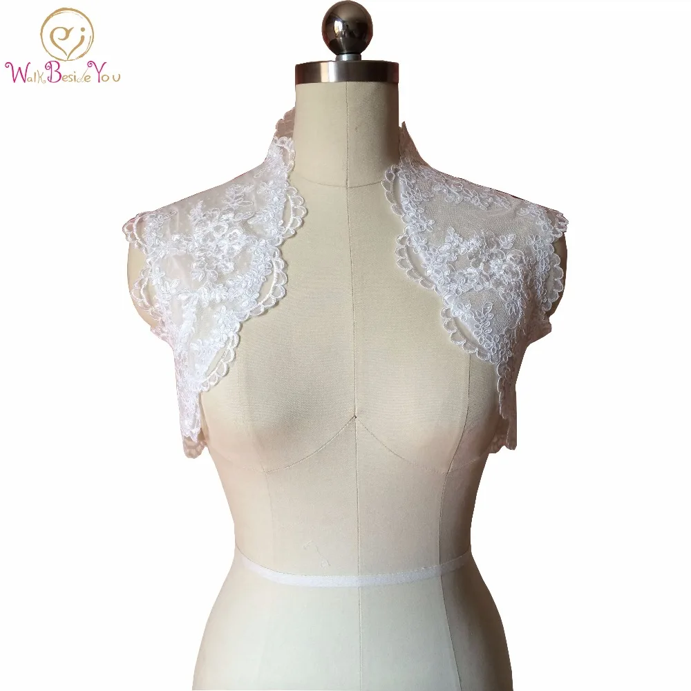 

Real Elegant White/ Ivor Sleeveless Lace Wedding Boleros 2017 with Dot Tulle Women Bridal Jackets Wedding Accessories Customize