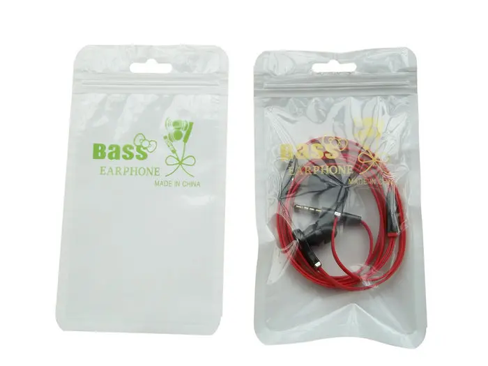 

100pcs clear Zipper Retail Plastic super bass package bag for iphone 5 6 7 samsung s6 c6 c7 headse cable hang hole packaging bag