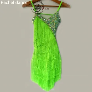 

2017 Fringe Latin Dance Dress Girl V-Collar Back-Opening Sleeveless Samba Ballroom Tango Dance Clothing Tassel Latin Dance Dress