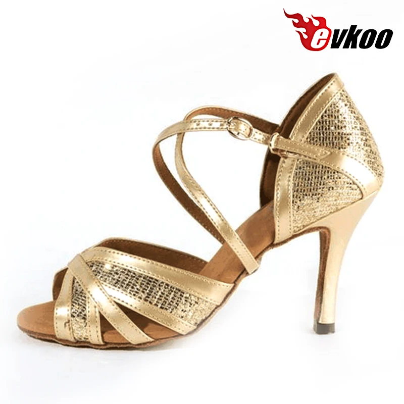 

Evkoodance Customsize Most Comfortable Gold New Style Salsa Ballroom Dance Shoes 8.5cm Heel Latin Dance Shoes Women Evkoo-267