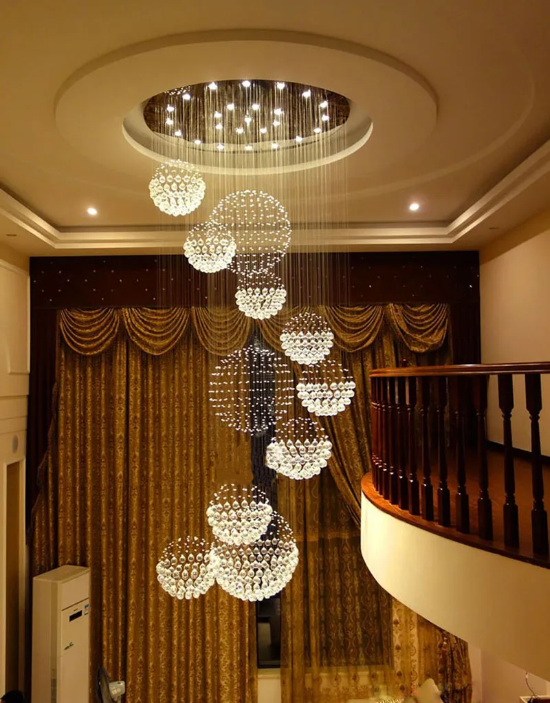 Современная сферическая длинная подвесная линия элегантная хрустальная люстра 110 v-240 v подходит для украшения лестницы отеля