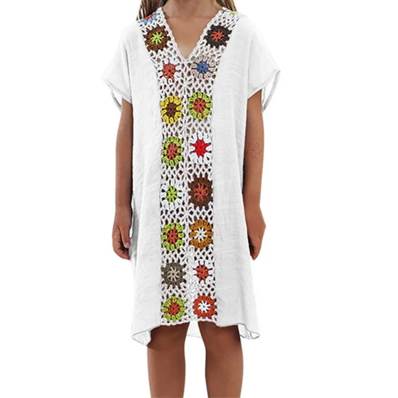 Детское длинное пляжное платье; коллекция года; детская одежда для купания; белая пляжная туника в стиле пэчворк; пляжная одежда; Купальные платья для девочек; купальный костюм - Цвет: Белый