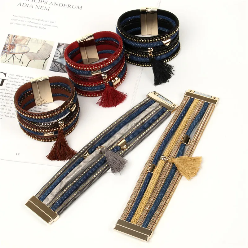 ORNPAEADIA новые ювелирные изделия Богемский Браслет Этнические Stlye кожаные модные разноцветные джинсовые браслеты с кисточками для женщин подарок