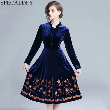 

2020 Autumn Winter Dress Long Sleeve Vestidos Women Sequined Floral Red Velvet Dress Ladies Party Dresses Robe Femme Vestidos